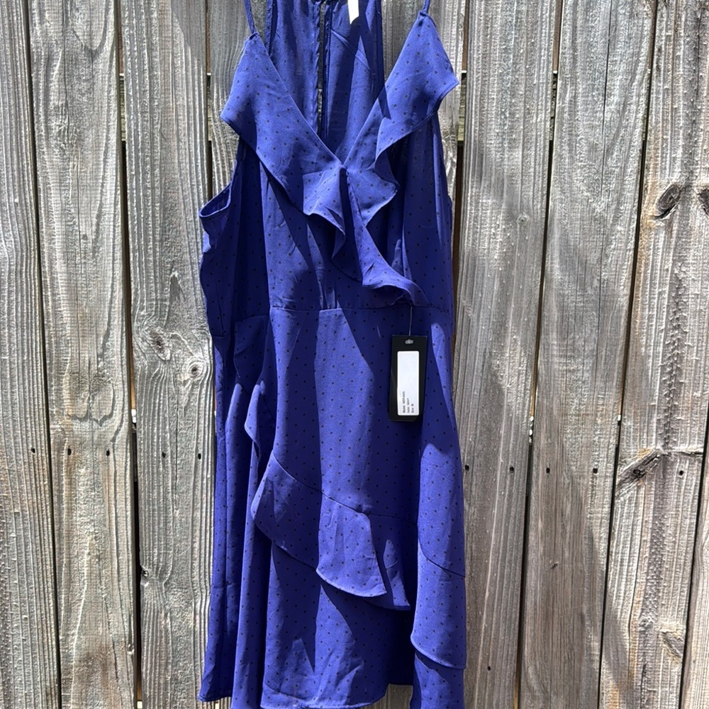 Able Blue Asymmetrical Ruffled Halter Sundress